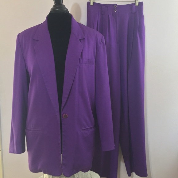 Vintage 80s Pantsuit Set Blazer Outfit High Waistline Trousers Pants - Picture 15 of 16